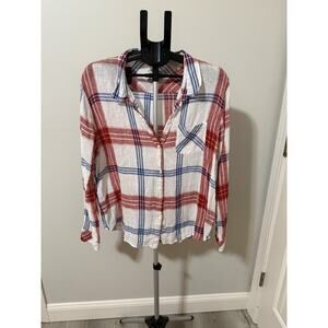 Rails Charli Linen Blend Plaid Button Up Shirt Women's Size XXL